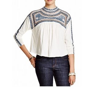 Free People White Embroidered Shirt Size: X-Small
